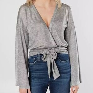 Willow & Root Gray Long Sleeve Bell Bottom Sleeve Top
